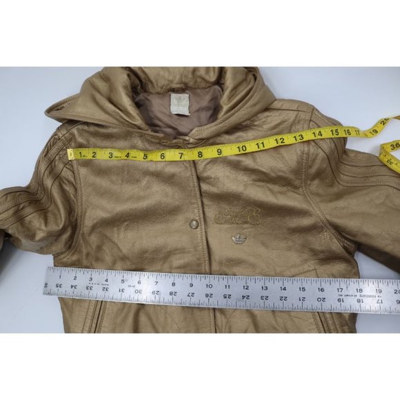 adidas women's size XS leather snap button closure jacket hooded gold trefoil - Picture 7 of 15